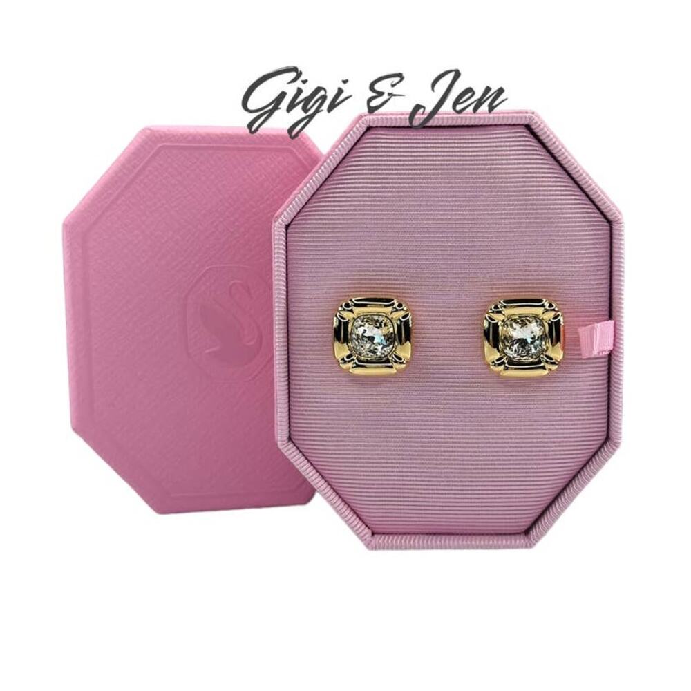 Swarovski Dulcis stud earrings Cushion cut, Gold tone, Gold-tone plated